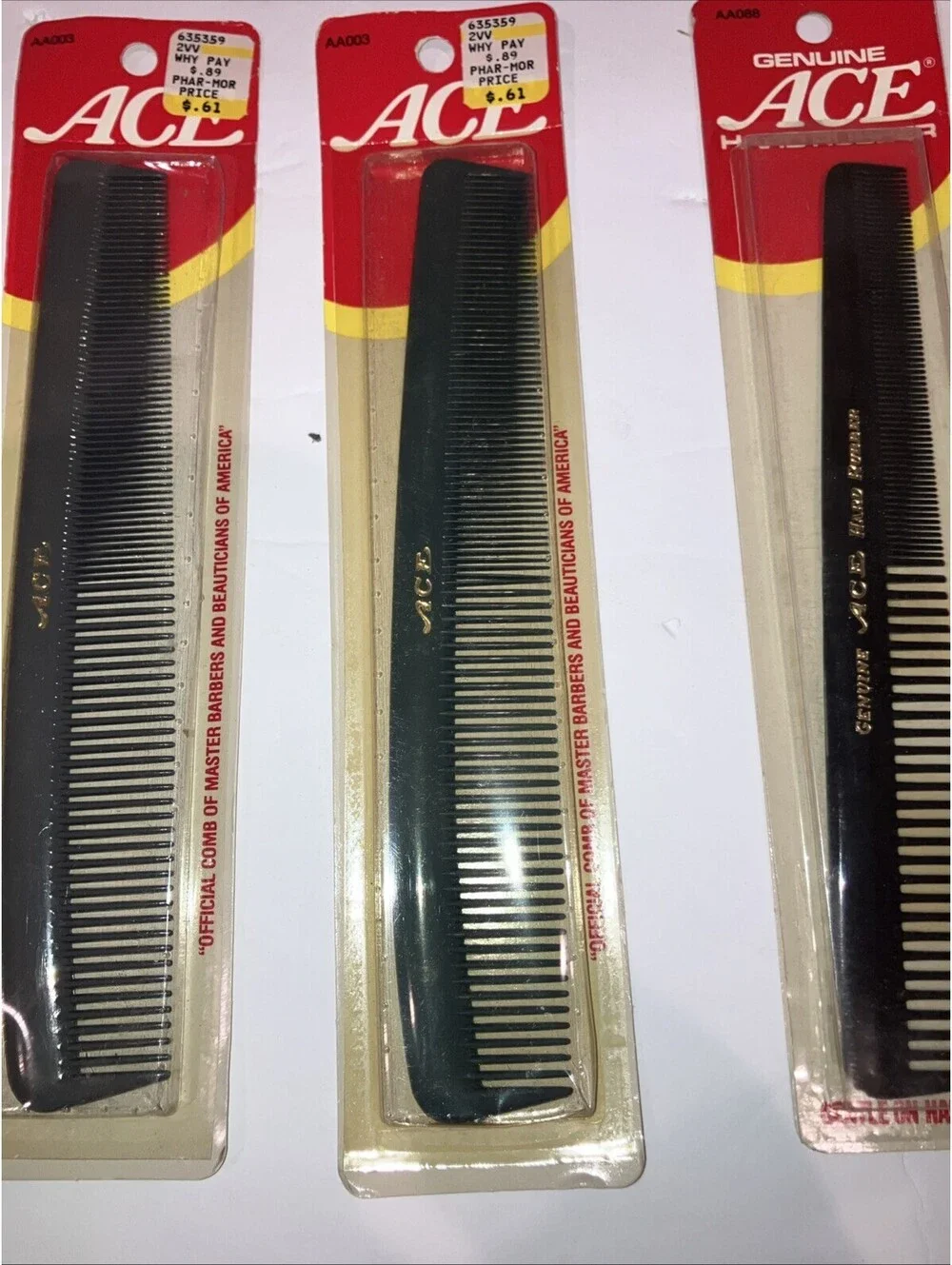 Lot Of 4 Vintage Genuine Ace Hard Rubber Mix Combs OLD NEW STOCK “RARE” 💈 💈
